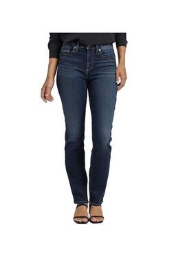 Silver Jeans Avery Straight Leg High Rise Dark Wash Faded Stretch Denim Size 24